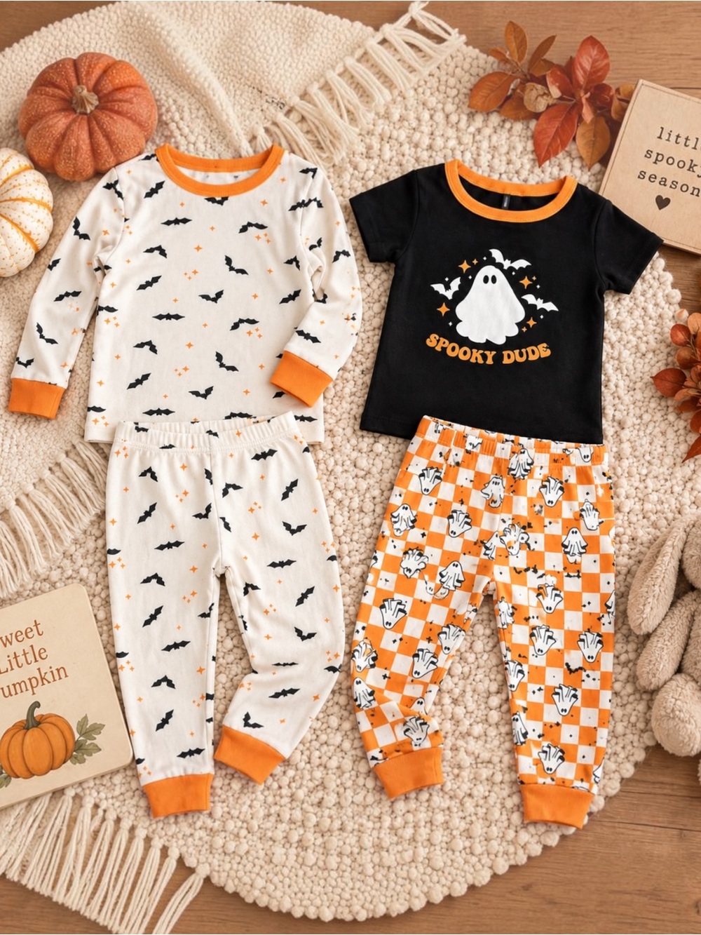 Chickpea Baby Boy 12M Halloween Pajamas 2 Sets Ghost Bat 100% Cotton